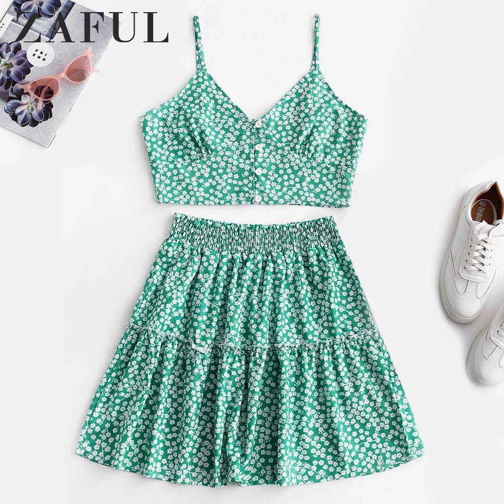 Green Zaful Floral Teo Piece Set